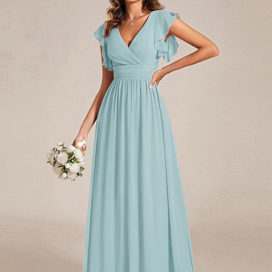ever LILYANA|Robe demoiselle d'honneur en mousseline manches plissées avec découpe au dos