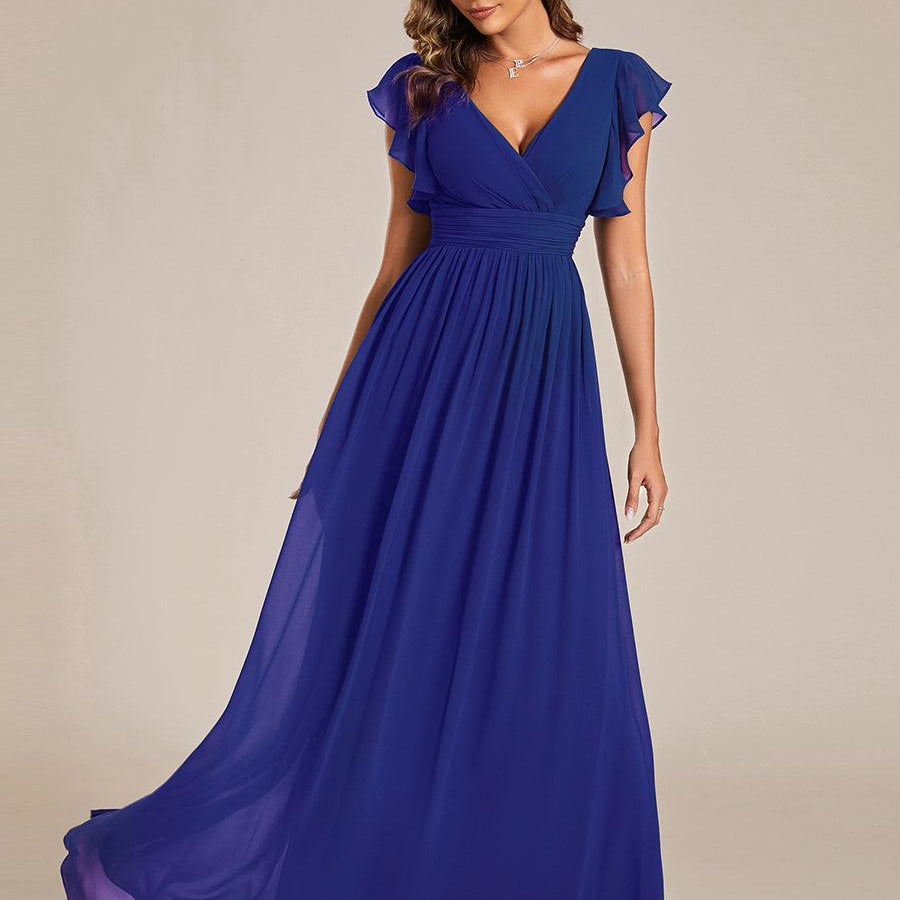 ever LILYANA|Robe demoiselle d'honneur en mousseline manches plissées avec découpe au dos