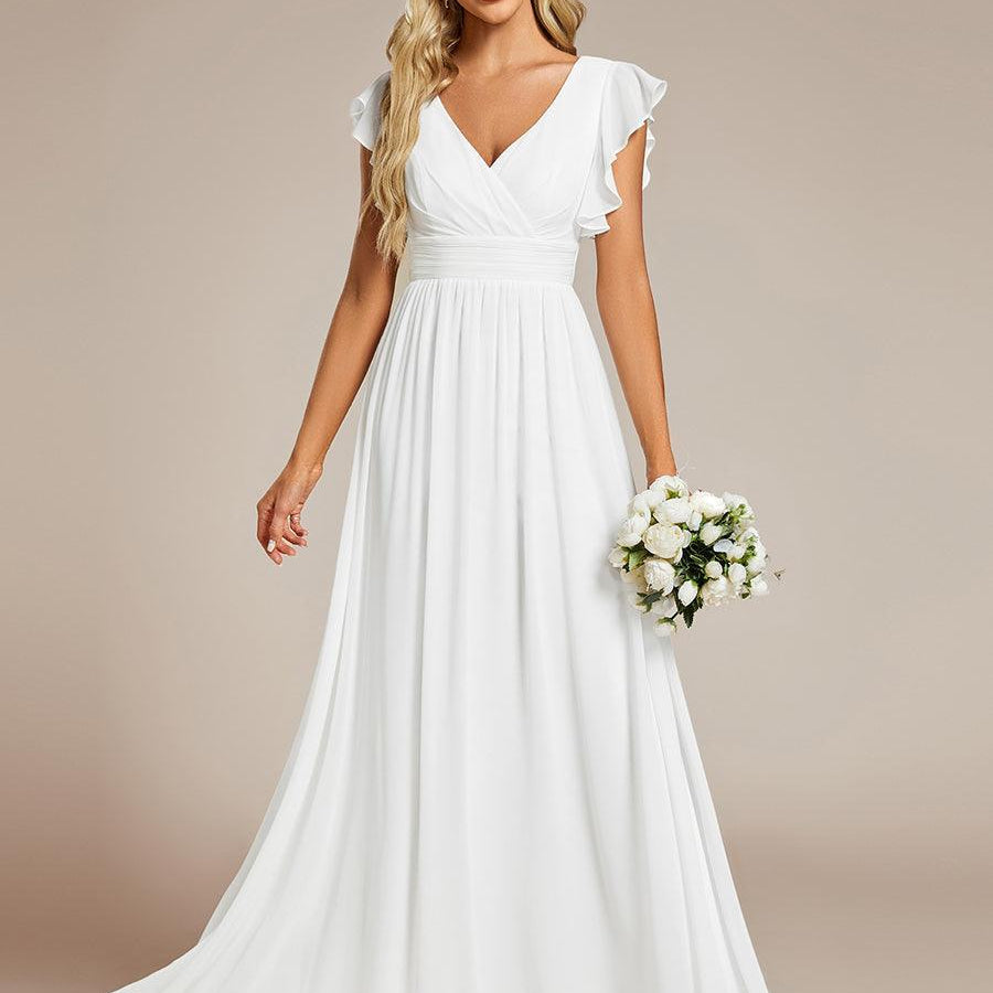 ever LILYANA|Robe demoiselle d'honneur en mousseline manches plissées avec découpe au dos