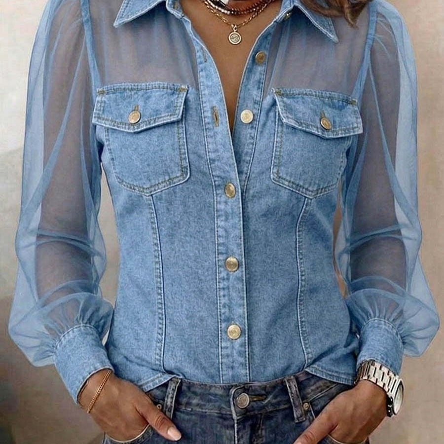 Élodie | Blouse Élégante à Effet Denim