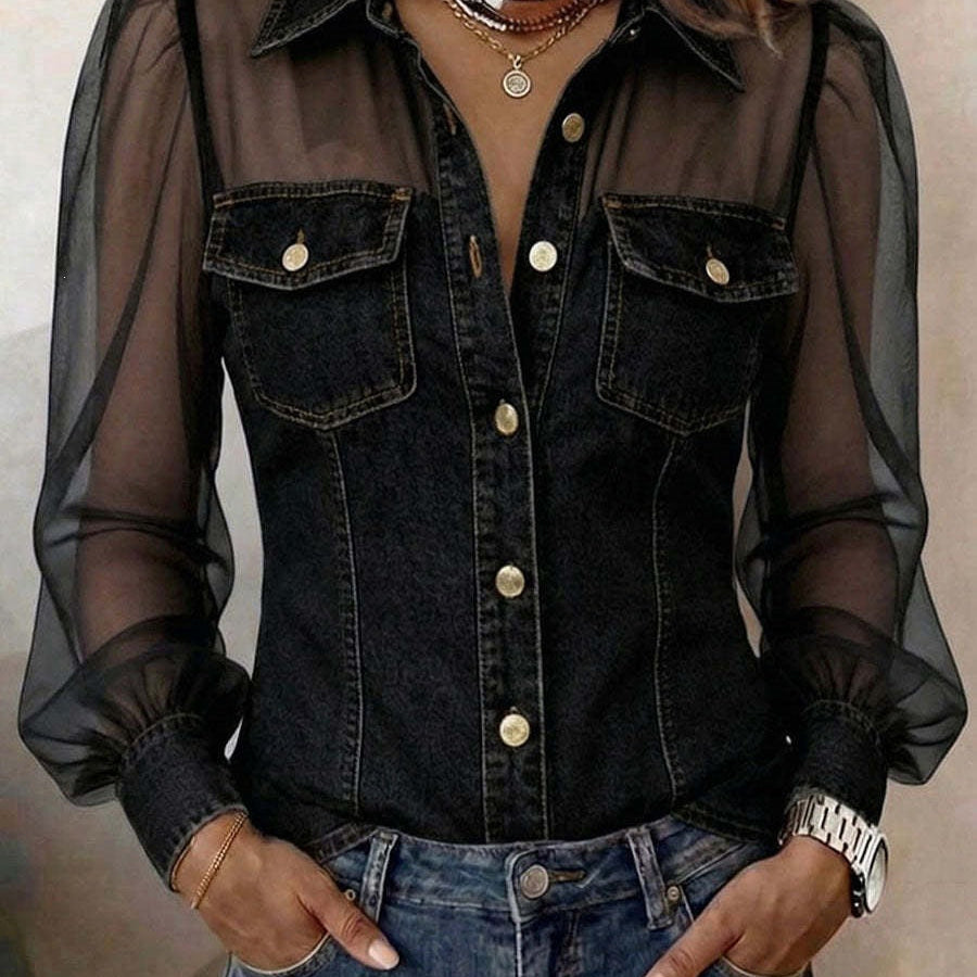 Élodie | Blouse Élégante à Effet Denim