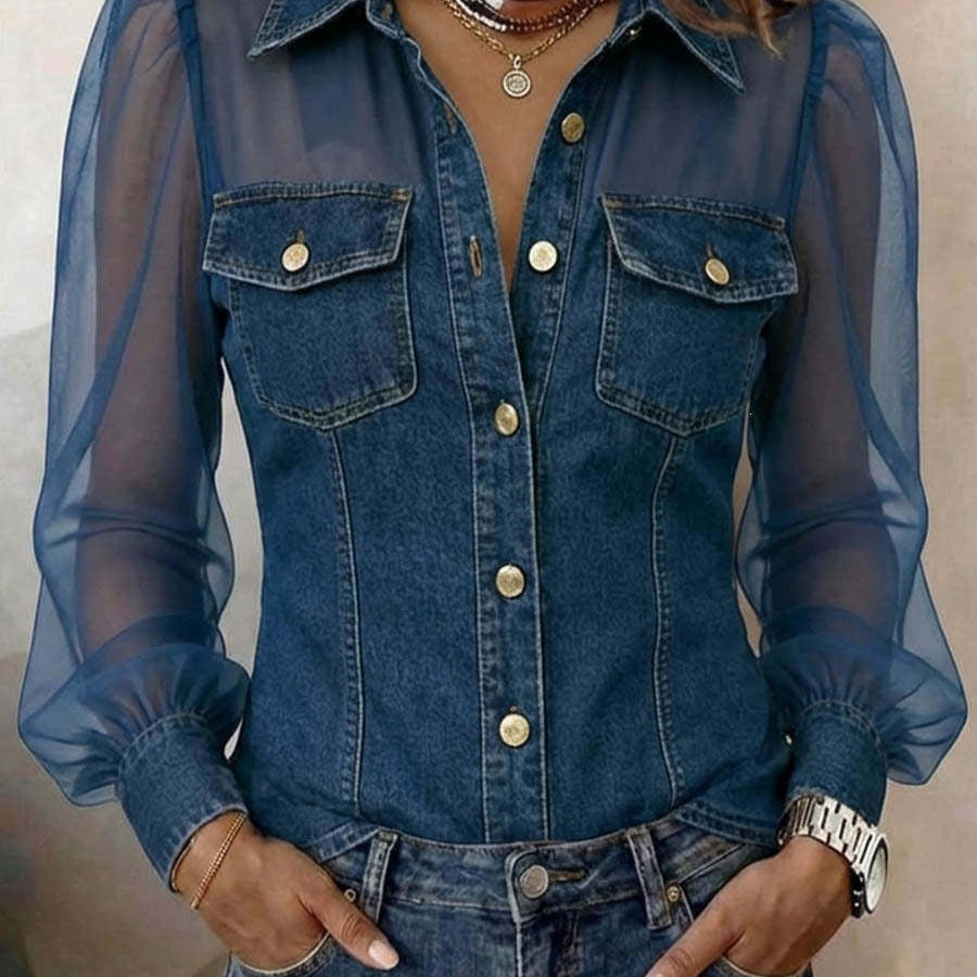 Élodie | Blouse Élégante à Effet Denim