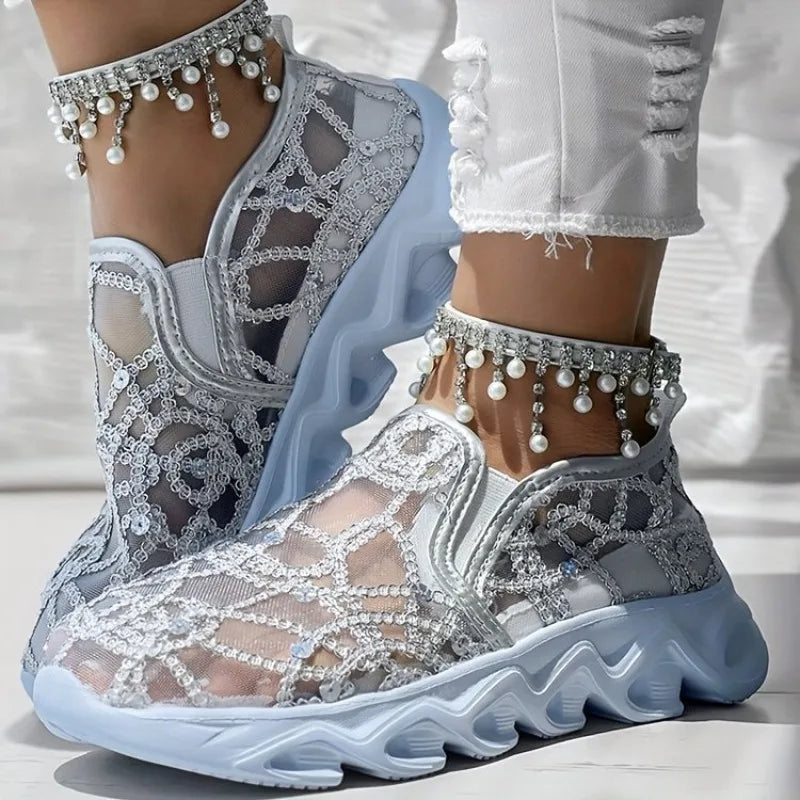 LÉONIE™ BASKETS DENTELLE FLORALE ÉDITION CHIC